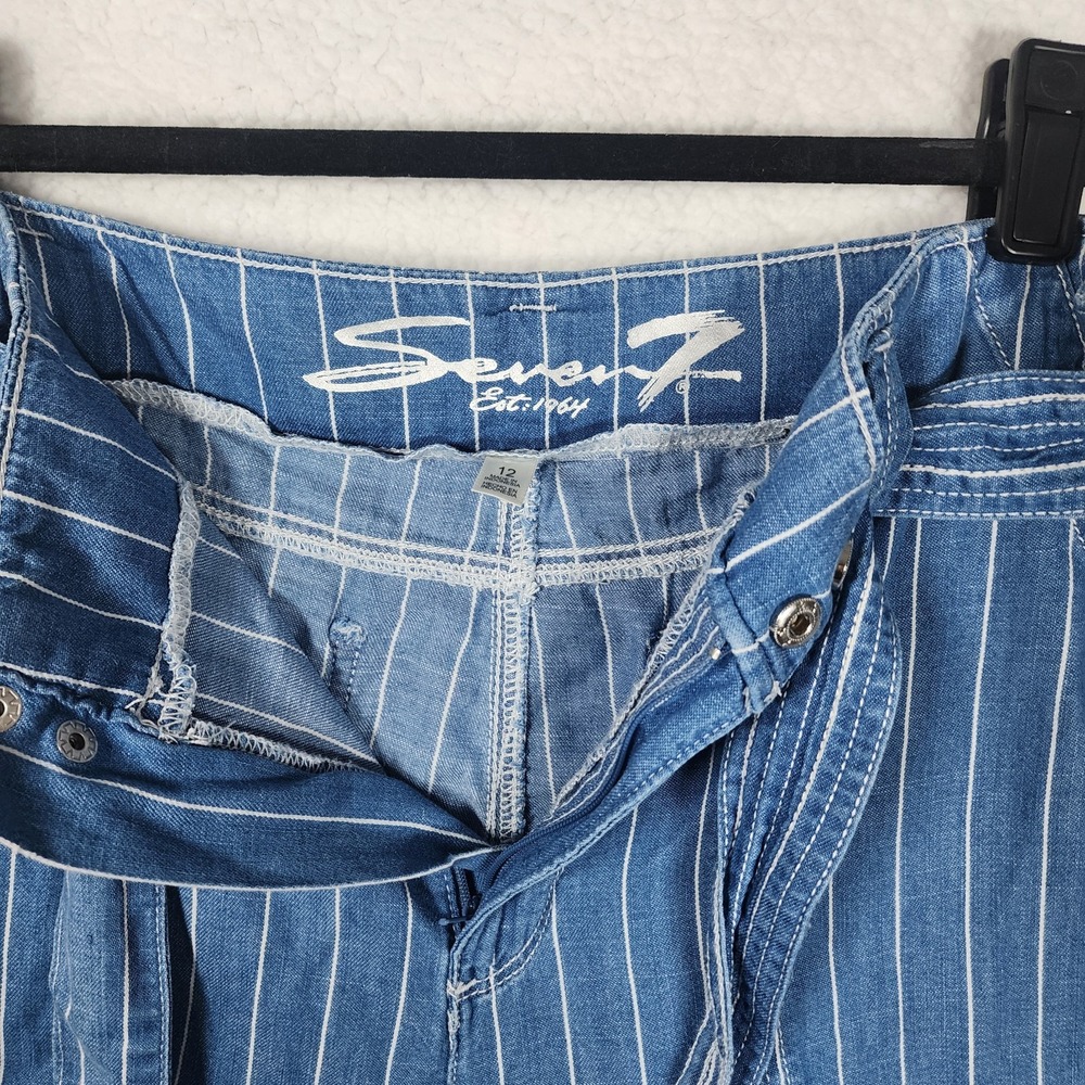 Seven7 Women's Wide Leg Pant Size 12 Belted Blue Striped Pockets Comfort NWT - Picture 6 of 15